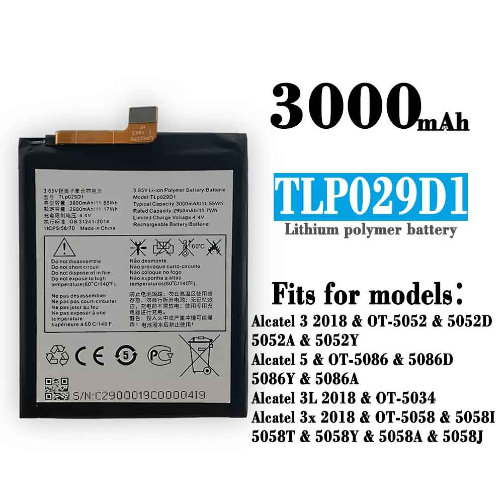 Batería para Alcatel 3 3X 5 TCL V760 Y660 OT 5052D 5052Y